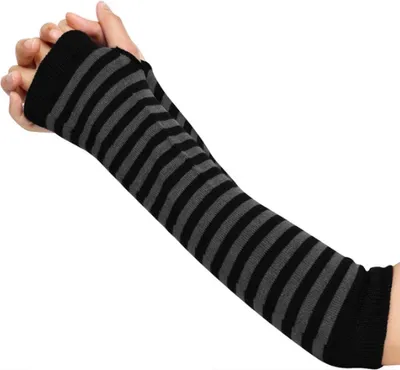 Produktbild von CHPN – Armstulpen – Handgelenkstulpen – gestreift – lange fingerlose Handschuhe – schwarz/grau gestreift – schwarzer Punk-Stil – Karneval – Mottoparty – Verkleidung