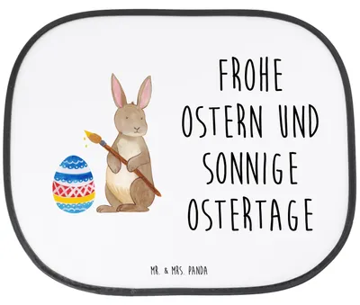 Produktbild von Mr. & Mrs. Panda Sonnenschutz für Auto Hase Eier Malen - Weiß - Geschenk, Osterhase, Ostergrüße, Ostern, seitenscheibe, Sonnenblende, Hitzeschutz, Frohe, Autoscheiben
