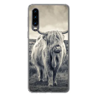 Produktbild von MuchoWow® Handyhülle Schutzhülle Hülle für Huawei P30 Schottischer Hochländer - Tiere - Wolken - Kuh - Natur Silikon Softcase Handy Hülle - Kartenbesitzer
