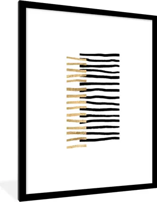 Produktbild von MuchoWow® Gerahmtes Poster Linie - Gold - Gestaltung 60x80 cm - Poster mit Schwarzem Bilderrahmen Wandposter Rahmen Foto Bilder - Wohnzimmer - Dekorationen - Prämie