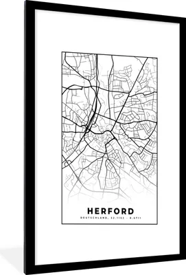 Produktbild von MuchoWow® Gerahmtes Poster Karte - Herford - Stadtplan 60x90 cm - Poster mit Schwarzem Bilderrahmen Wandposter Rahmen Foto Bilder - Dekoration - Wandposter Wohnzimmer - Hochwertig