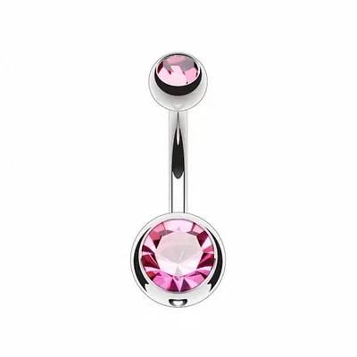 Produktbild von Taffstyle Bauchnabelpiercing Bauchnabelpiercing Banane Stecker Titan G23 mit Doppelkristall, Pink / 10mm / 8mm x 5mm