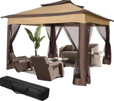 Obrázok produktu pre Pavilón, nepremokavá strieška, výškovo nastaviteľná, hnedá, 3,65x3,65 m