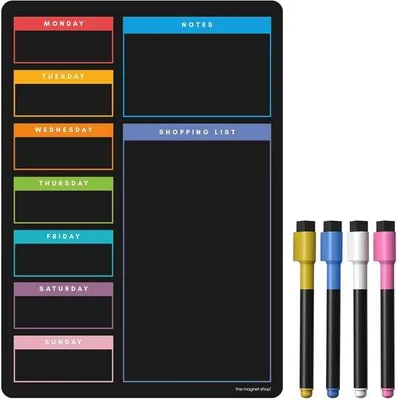 Produktbild von Famanu Wochenplaner & Whiteboard für Kühlschrank - A3/A4 - Inklusive 4 farbigen Stiften & Radierer