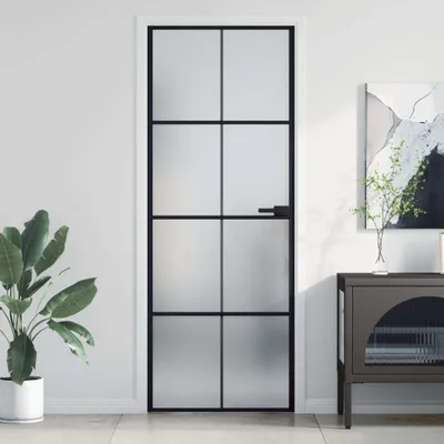 Produktbild von vidaXL Drzwi wewnętrzne slim czarne 76x201,5 cm szkło hartowane i aluminium