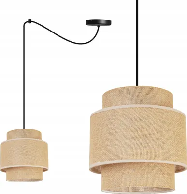 Produktbild von Boho Spider Hängelampe - Deckenlampe - Pendelleuchte aus Metall mit Lampenschirm aus Stoff - E27 - 1-Flammig - Schwarz Basis und Jute