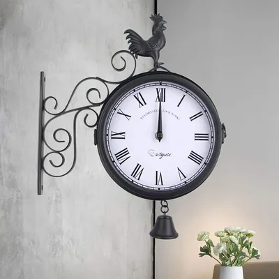Produktbild von Wanduhren Vintage Retro Uhr Metall Wanduhr Bahnhofsuhr Antik Outdoor Clock Schwarz 20cm Zifferblatt Römische Zahlen Küchenuhr Zweiseitig Uhr für Garden Central Station