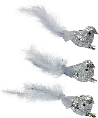 Produktbild von Clayre & Eef Dekoration Vögel 12x3x4 cm Silberfarbig Kunststoff