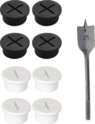 Produktbild von 8 Stück Kabeldurchlass 25mm Kabeldurchführung Schreibtisch Schwarz Tisch Kabeldurchführung Flexible Silikon Kabeldurchlass Schreibtisch mit 1 Bohrer für Schule Büro Zuhause Schreibtisch