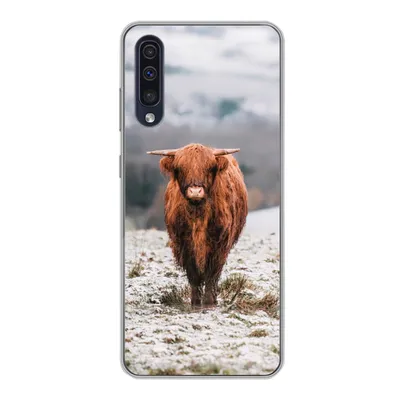 Produktbild von MuchoWow® Handyhülle Schutzhülle Hülle für Samsung Galaxy A30s Schottischer Highlander - Schnee - Berg Silikon Softcase Handy Hülle - Karteninhaber
