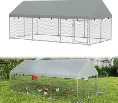 Produktbild von UISEBRT 4x2x1.65m großer Hühnerstall mit Dach wetterfestes Freilaufgehege aus verzinktem Stahl mit Tür für Hühner und Enten Kleintiere