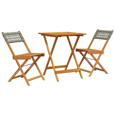 Produktbild von vidaXL 3-tlg. Bistro-Set Grau Poly Rattan und Massivholz