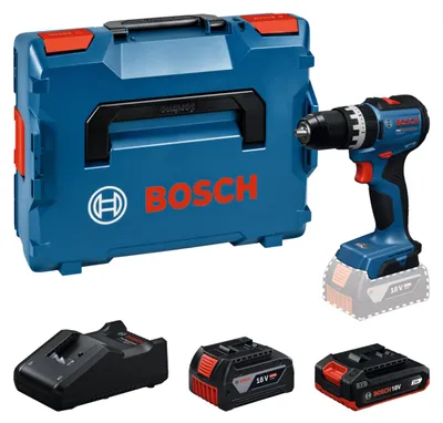 Zdjęcie produktu dla Bosch Professional Akumulatorowa wiertarko-wkrętarka udarowa Bosch GSB18V-52, w zestawie 2 akumulatory o pojemności 2 lub 4 Ah, ładowarka, L-BOXX