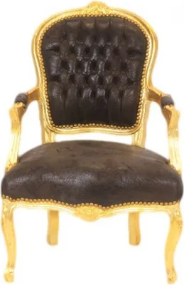 Produktbild von Casa Padrino Barock Salon Stuhl Braun Lederoptik / Gold - Möbel Antik Stil