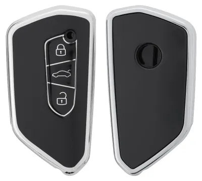 Produktbild von kwmobile Autoschlüssel Hülle kompatibel mit VW Golf 8 3-Tasten Autoschlüssel - Schlüsselhülle Silikon Cover - Schwarz Silber