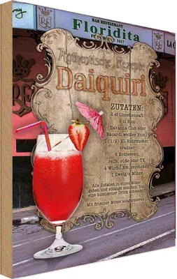 Produktbild von vianmo Holzschild 30x20 cm Rezept Daiquiri Zutaten Limettensaft England