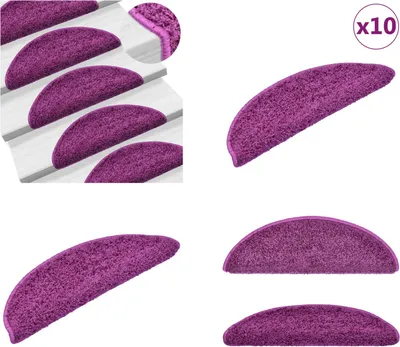 Image de vidaXL Tapis d'escalier 10 pcs 56x17x3 cm Violet - Tapis d'escalier - Tapis d'escalier - Protection d'escalier