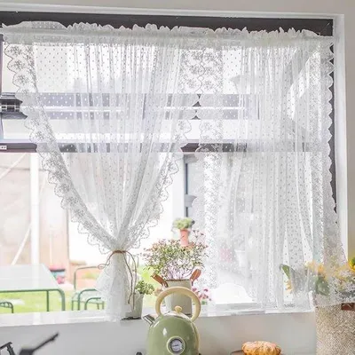 Immagine prodotto di Tenda trasparente con motivo floreale - stile rustico romantico - 1 pezzo - Bianco - 120 x 140 cm