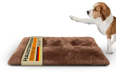 Image de Coussin pour animal de compagnie marron (peluche à poils longs) 70 x 100 cm