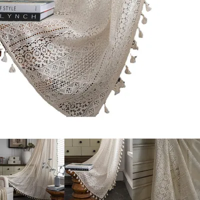 Produktbild von Vorhang Vintage Häkeln Stricken Boho Bohemien 150x160 cm Beige