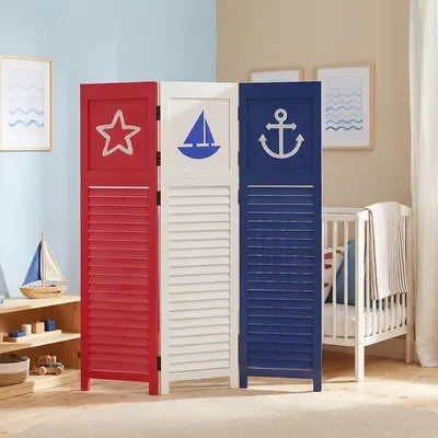 Produktbild von Homestyle4u Paravent Raumteiler 3 teilig Raumtrenner Sichtschutz Trennwand Weiß Blau Rot Indoor