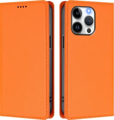 Immagine prodotto di Custodia in pelle per iPhone 13 Pro, custodia a libro magnetica in Finto cuoio con supporto, arancione