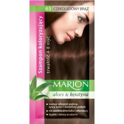 A product package for hair dye, featuring a model's hair and product details.
