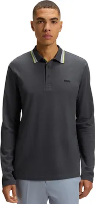 Produktbild von Boss Green Poloshirt grau lange Ärmel Baumwolle