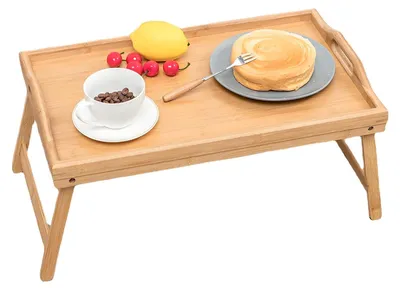 Image de Omgoods - Plateau de petit-déjeuner pliable en bambou avec poignées