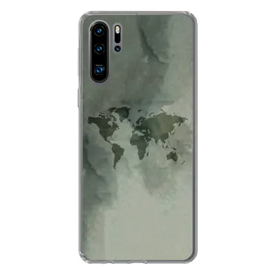 Produktbild von MuchoWow® Handyhülle Schutzhülle Hülle für Huawei P30 Pro Weltkarte - Grün - Grau Silikon Softcase Handy Hülle - Schutzdeckel
