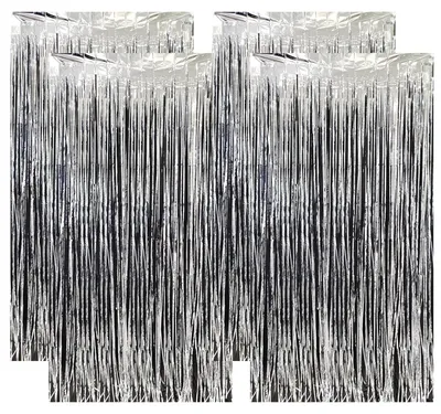 Produktbild von Lametta Vorhang - 4 Stück Glitzer-Vorhänge - Dekoration für Party und Disco - Silber