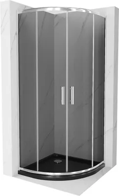 Zdjęcie produktu dla Mexen Rio kabina prysznicowa półokrągła 90 x 90 cm, grafit, chrom + brodzik Flat, czarny - 863-090-090-01-40-4170