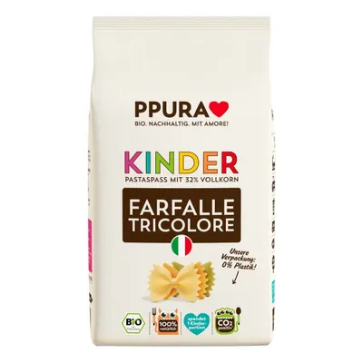 Zdjęcie produktu dla Makaron dla dzieci - Farfalle tricolore 32% pełnoziarnisty 500g