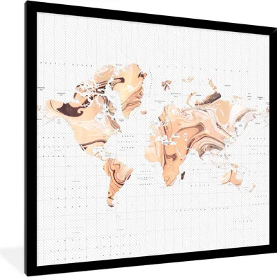 Produktbild von MuchoWow® MuchoWow® Gerahmtes Poster Weltkarte - Orange - Braun 40x40 cm - Poster mit zchwarzem Bilderrahmen - Mit Rahmen - Wanddekoration Schlafzimmer