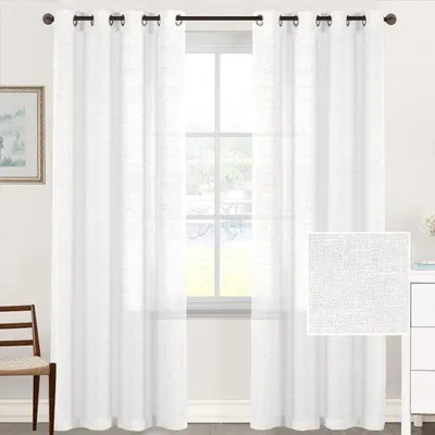 Image de Rideaux en coton blanc transparent - Lot de 2 - 150 x 150 cm
