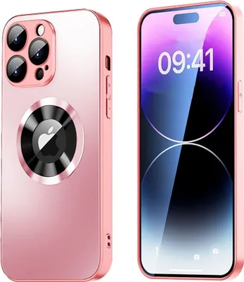 Image de Magnetic Cover iPhone 15 Pro avec protection d'objectif et affichage du logo - Rose