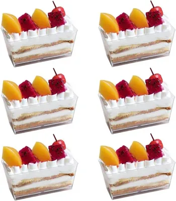 Obrázok produktu pre Plastové Dezertné Poháre 140 ml, 50 Kusov, Opakovane Použiteľné, Obdĺžnikové, Na Dezerty, Oslavy