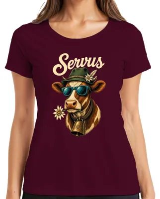 Immagine prodotto di Occhiali da sole "Edelweiss", camicia tradizionale bavarese, pantaloni in pelle da donna, t-shirt, colore bordeaux, taglia 3XL