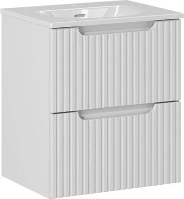 Zdjęcie produktu dla Szafka Łazienkowa Biała Mat Ryflowana 50 Cm Z Umywalką Ceramiczną 51 Cm