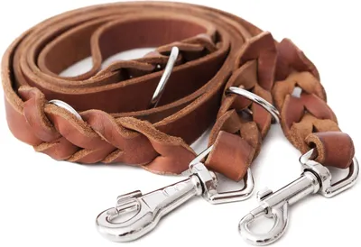 Produktbild von Hundeleine Umhängeleine Echt Leder Premium 2,25 m Doppelleine 3-fach verstellbar 18 mm Robust Echtleder Chrom Karabiner (Hellbraun)