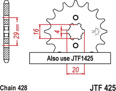 Obrázek produktu pro Pastorky JT 428 17T s hrubým ozubením vnitřní průměr 16 mm / 20 mm