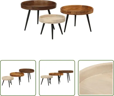 Produktbild von The Living Store Couchtische 3 Stk. Rund Massivholz Mango