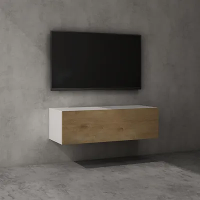 Immagine prodotto di doporro Mobile Porta TV Sospeso 100 cm con Anta Bianco Opaco e Marrone Chiaro, Credenza Bassa da Soggiorno Salotto, Madia Consolle Bicolore per TV Fernsehschrank02