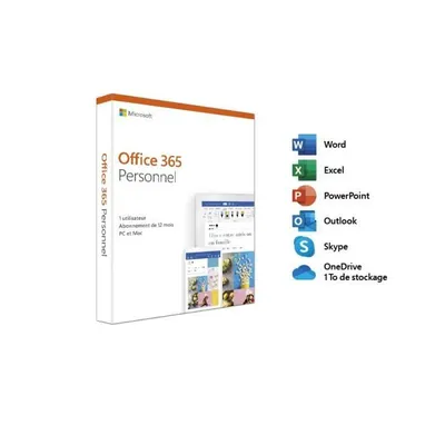 Produktbild von Microsoft Office 365 Personal, Office-Paket, 1 Lizenz(en), 1 Jahr(e), Abonnement, Französisch, Windows 10, Windows 7, Windows 8, Windows 8.1