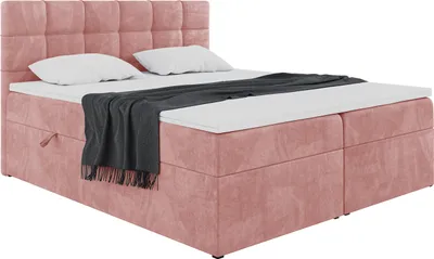 Produktbild von MEBLINI Boxspringbett mit Bettkasten - Gepolstert Doppelbett mit Matratze und Topper - Polsterbett mit Stauraum - Bett mit Kopfteil - Stauraumbett - TAPO 1 - 120x200 - H3/Rosa Samt