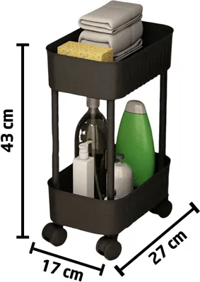 Produktbild von Badorganizer mit Rollen 43×27×17 cm – stapelbare Aufbewahrungsbox mit Griffen aus Kunststoff für Bad, Küche, Büro, Haushalt, Waschbecken, Schrank