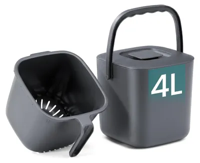 Productafbeelding van GFT-bakje voor aanrecht - Compostbak 4 l - Geurvrij - Met filtermand - Grijs