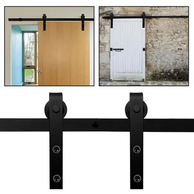 Obrázek produktu pro Systém posuvných dveří Peviasot, 152 cm, sada pro posuvné dveře s obdélníkovým závěsem, pro dveře do hmotnosti 150 kg, pro tloušťku dveří 40–45 mm, černá barva