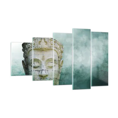Produktbild von Bilder auf glas - 5 Teile - Buddha Grafik Türkis - 100x60cm - Glasbilder - Wandbilder - Bilder - zum Aufhängen bereit - Wanddekoration aus Glas - Glas Bilder - Wandbild auf Glas - GEG100x60-4342