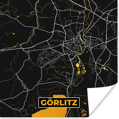 Produktbild von MuchoWow® Poster Deutschland - Schwarz und Gold - Görlitz - Stadtplan - Karte 50x50 cm - Wohnzimmerdekoration